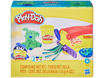 Play-Doh Mini Fun Factory kit with a green Play-Doh dog, yellow cup, and extruder.