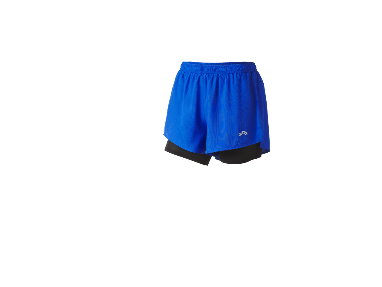Blue men's running shorts with a white logo on the side.