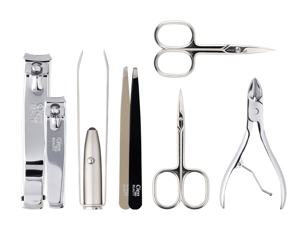 Ensemble de manucure Cien Beauty : coupe-ongles, pinces à épiler et ciseaux.