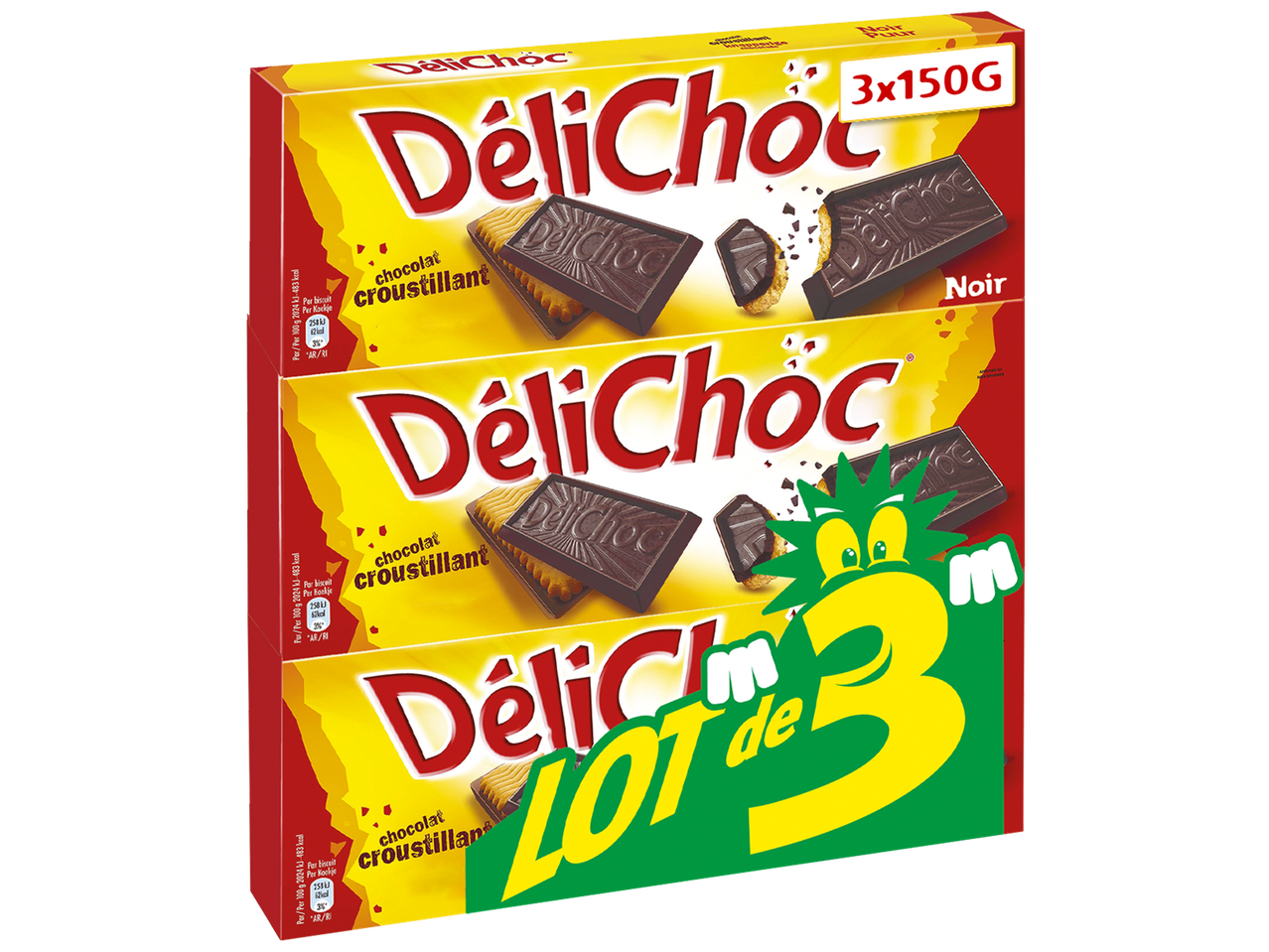 Boîte de biscuits au chocolat noir croustillant, vendus par lot de 3.