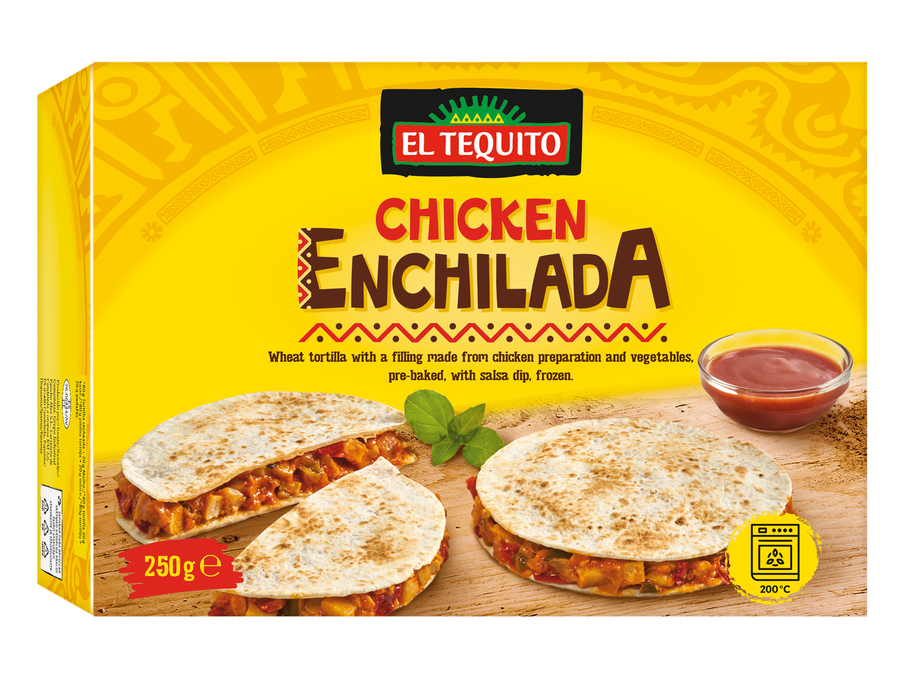 EL TEQUITO Enchilada de Frango, 250g, congelada, com molho de salsa.
