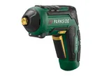 Green and black cordless screwdriver with gold accents, model PASL 4 D8.