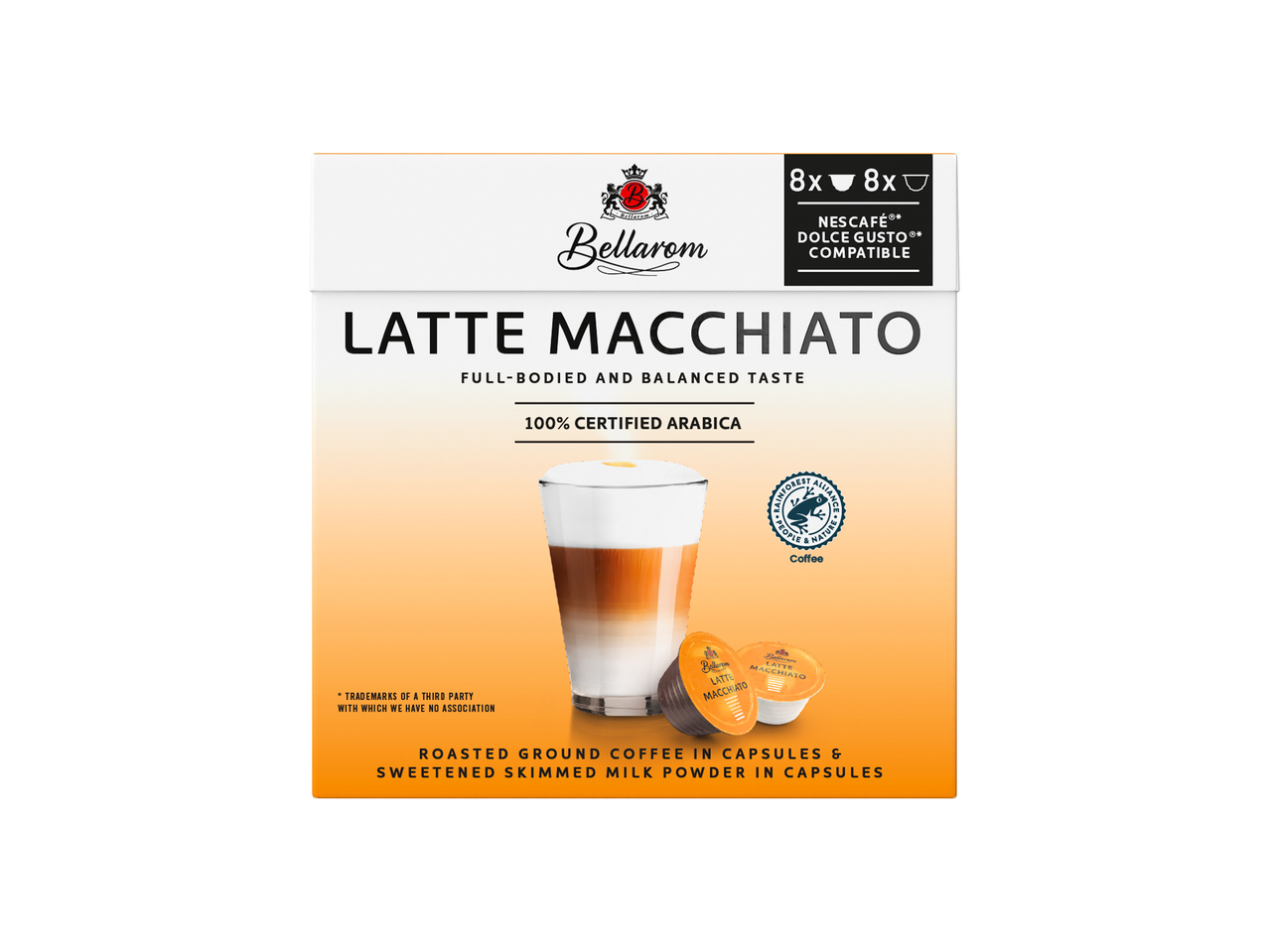 Capsule Bellarom Latte Macchiato compatibile cu Nescafé Dolce Gusto.