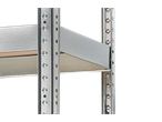 Close-up of Parkside® Schwerlastregal shelving uprights and crossbars