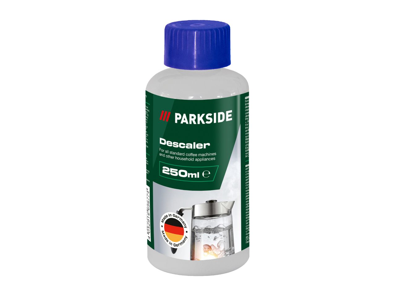 A bottle of Parkside Descaler on a white background