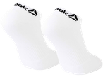 Pair of white ankle socks with black lettering on the cuffs.