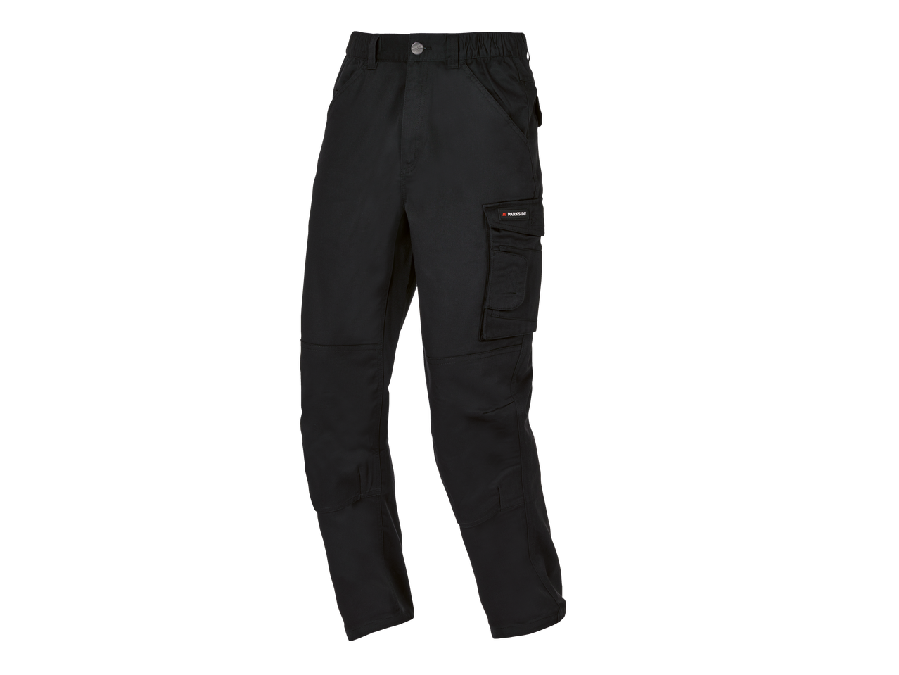 Black work trousers with multiple pockets and reinforced knees