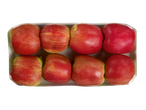 Huit petites pommes rouges en emballage.