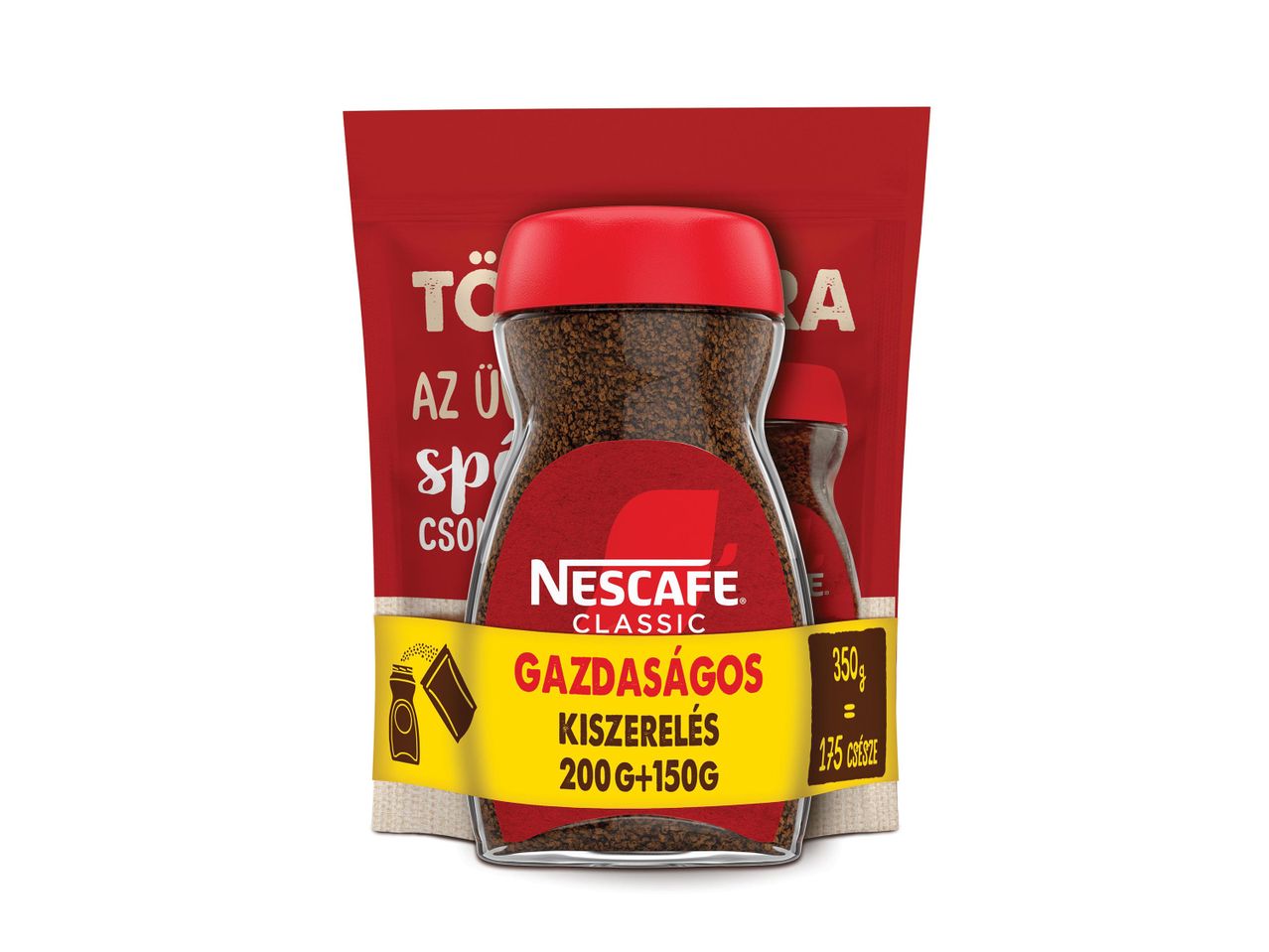 Nescafé Classic kávé egy üvegben és egy utántöltő tasakban.