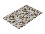 Rectangular doormat with a pattern of green and brown leaves and red berries.
