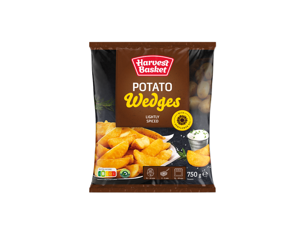 Harvest Basket krumpir wedges, lagano začinjeni, sa suncokretovim uljem, 750g.
