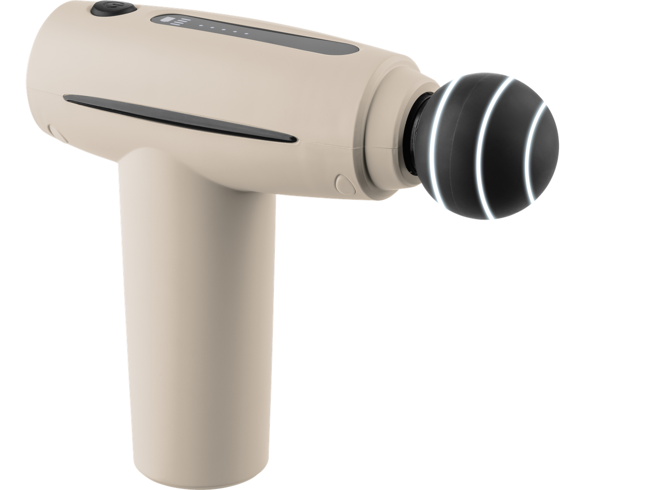 CRIVIT Mini Massage Gun in beige with a black massage head featuring white glowing rings.
