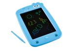 Tronic LCD Writing Tablet in blue, with a dinosaur design and colorful drawings on the screen.