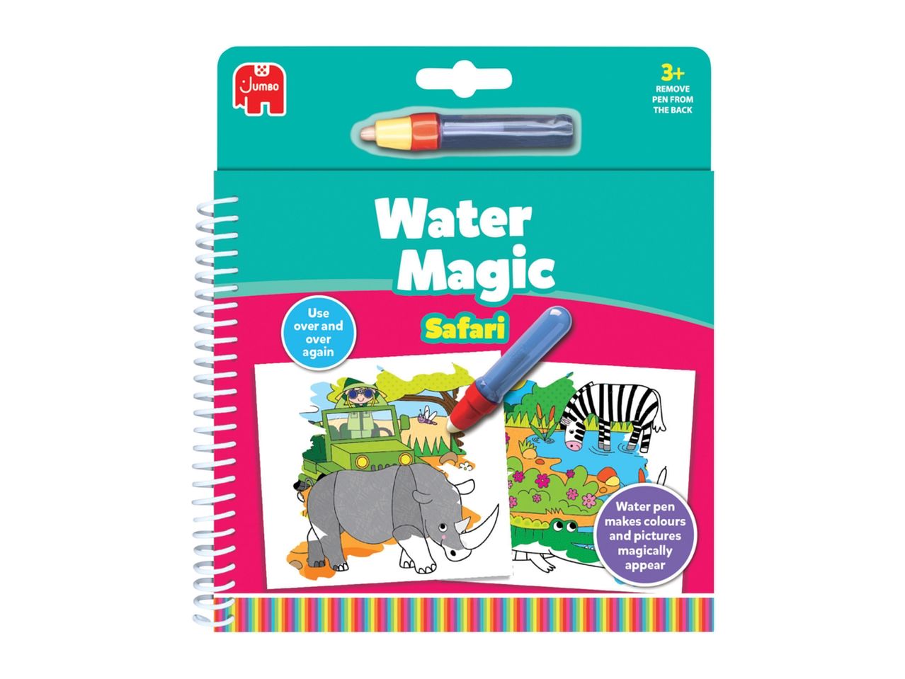A spiral-bound Water Magic activity book featuring animals, complete with a water pen.