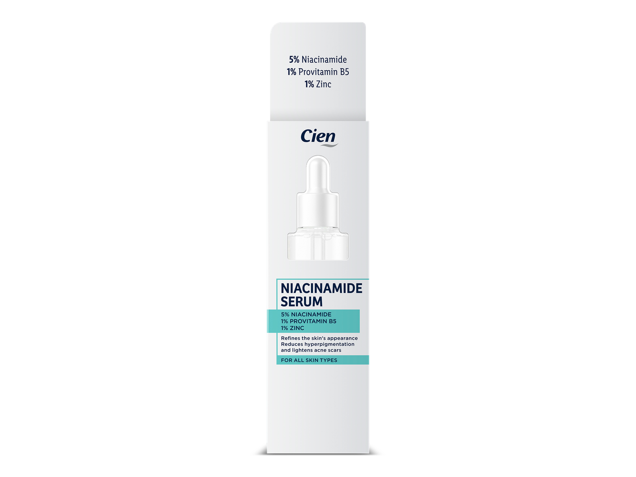 Niacinamide serum met 5% niacinamide, 1% provitamine B5 en 1% zink.