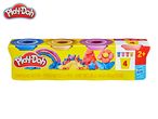 Play-Doh 4-pack with metallic colors, featuring a unicorn, rainbow, and flower creations.