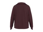 Back view of a plain dark red long-sleeved polo shirt with a collar.