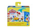 Play-Doh Kitchen Creations set with noodle maker, two dual-color play-doh containers, and accessories.