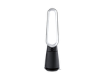 Black and silver bladeless tower fan with a digital display showing '020' and control buttons.