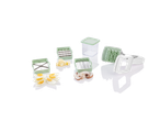 Conjunto de fatiadores de legumes e ovos com recipiente.