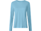 Šviesiai mėlyni moteriški marškinėliai ilgomis rankovėmis