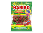 Een zak zure kersensnoepjes met de tekst 'Share Size' en 'Fizz'.