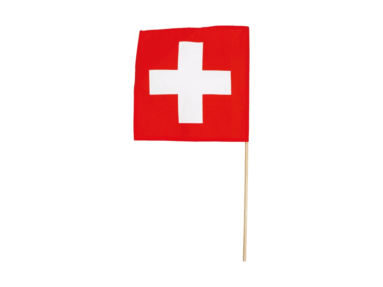 Kleine Schweizer Flagge an einem Stock.