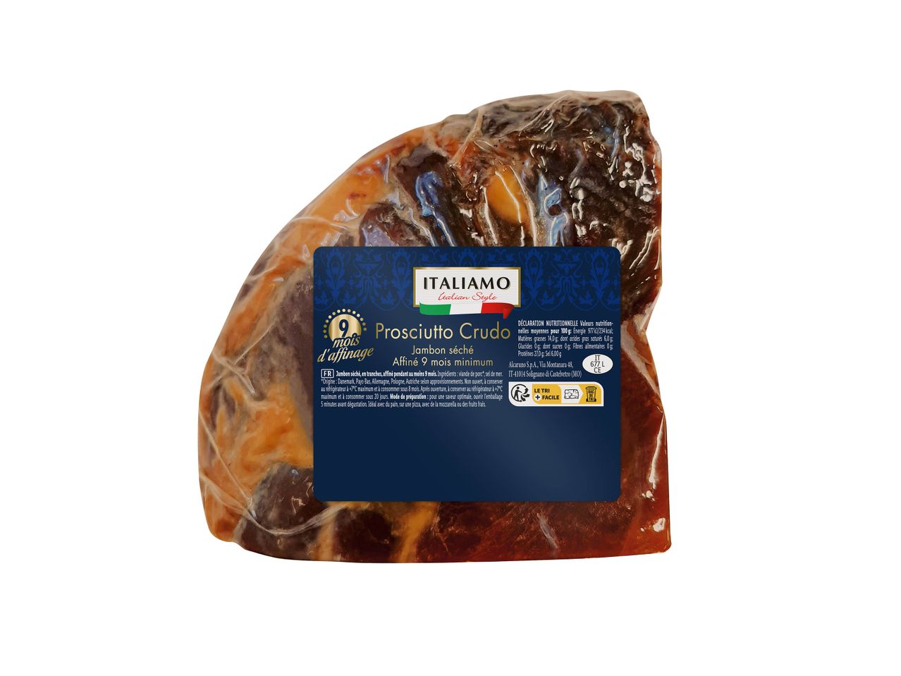 Prosciutto Crudo ITALIamo, jambon sec affiné 9 mois minimum.