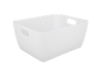 Caixa de armazenamento branca com alças.