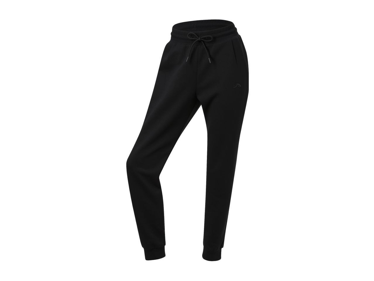 Black women's joggers with a drawstring waist and ribbed cuffs.