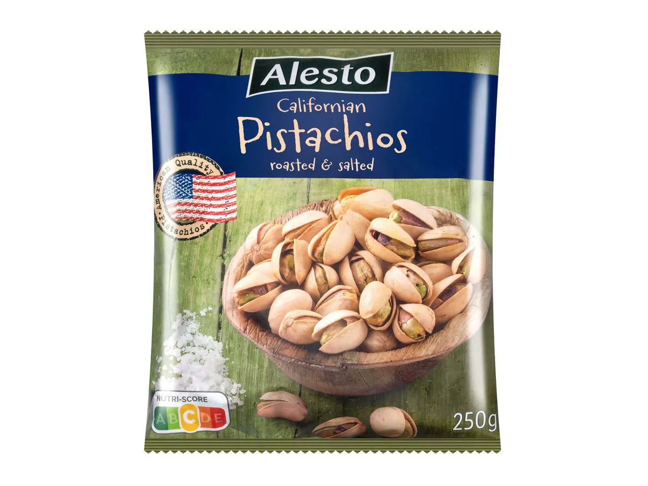 Alesto kaliforniai pisztácia, pörkölt és sózott, 250g-os csomagolásban.
