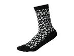 Black crew sock with a white pebble pattern, featuring a solid black cuff, heel, and toe.