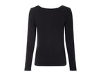 Black long-sleeved ribbed top with a boat neck