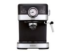 SilverCrest espresso machine with a black and silver finish, featuring a pressure gauge and steam wand.