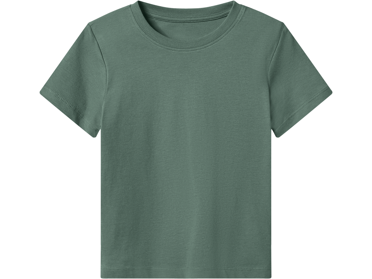 Plain green short-sleeved t-shirt with a ribbed crew neck.