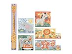Children's block puzzles featuring various safari animals like a giraffe, elephant, zebra, and monkeys.