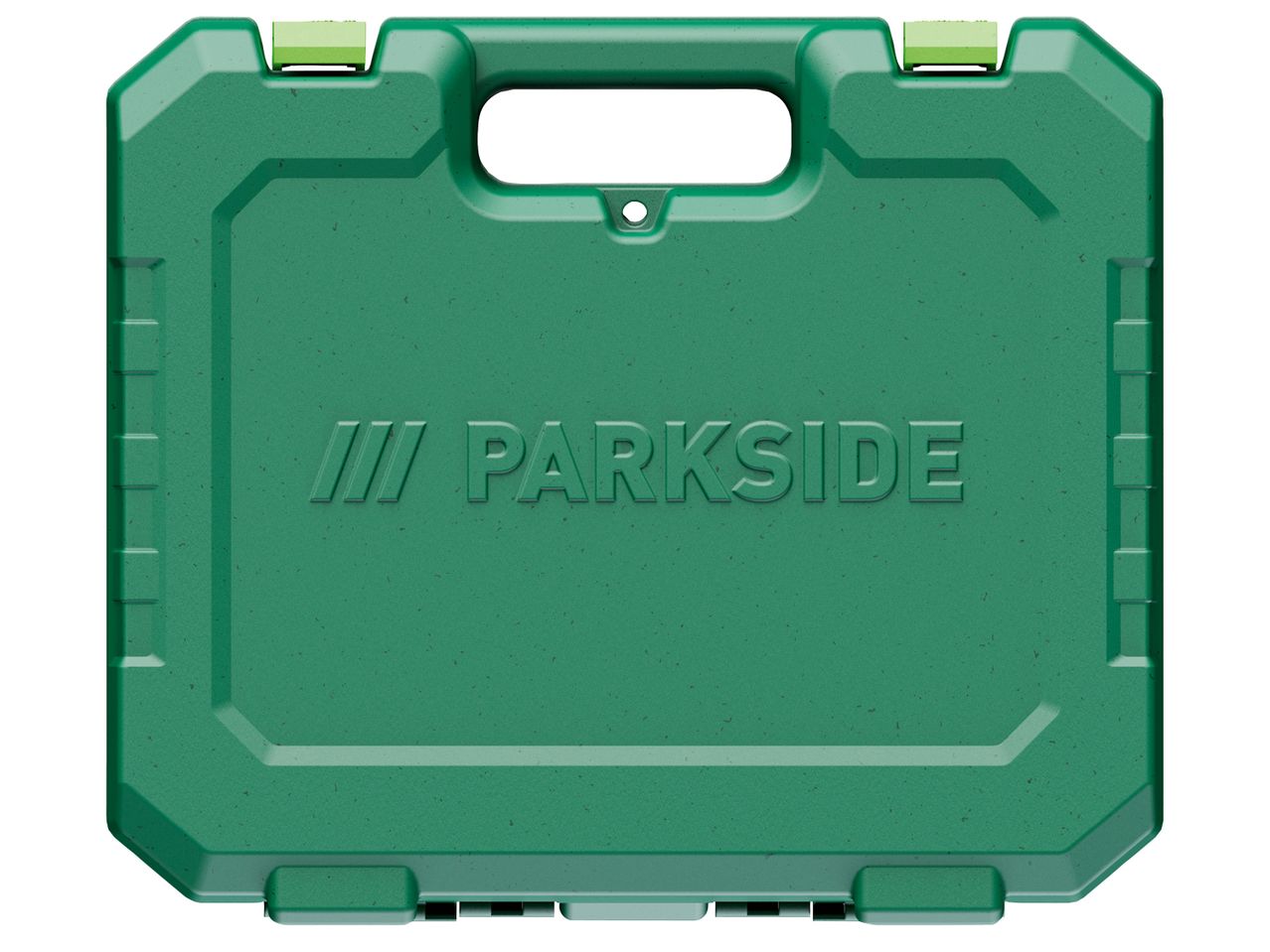Зелен куфар за инструменти с дръжка и логото на Parkside.