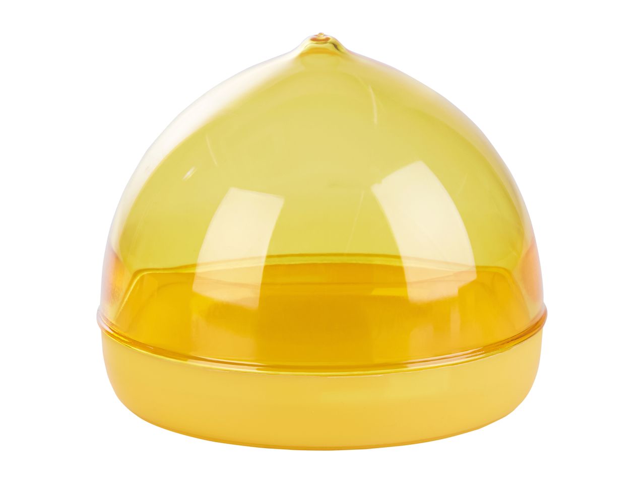 A yellow plastic container with a dome-shaped lid.