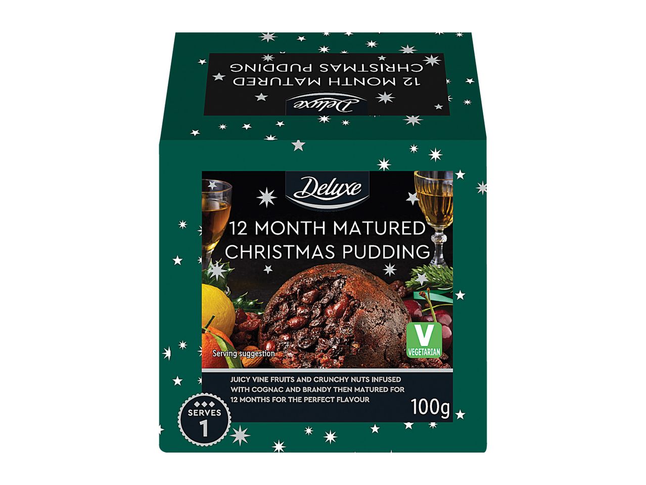 Deluxe 12 Month Matured Christmas Pudding with vine fruits and nuts, 100g.