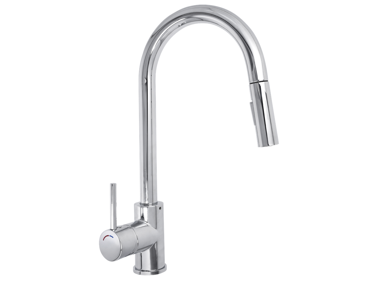 Хромиран кухненски кран с изтеглящ се чучур и една ръкохватка