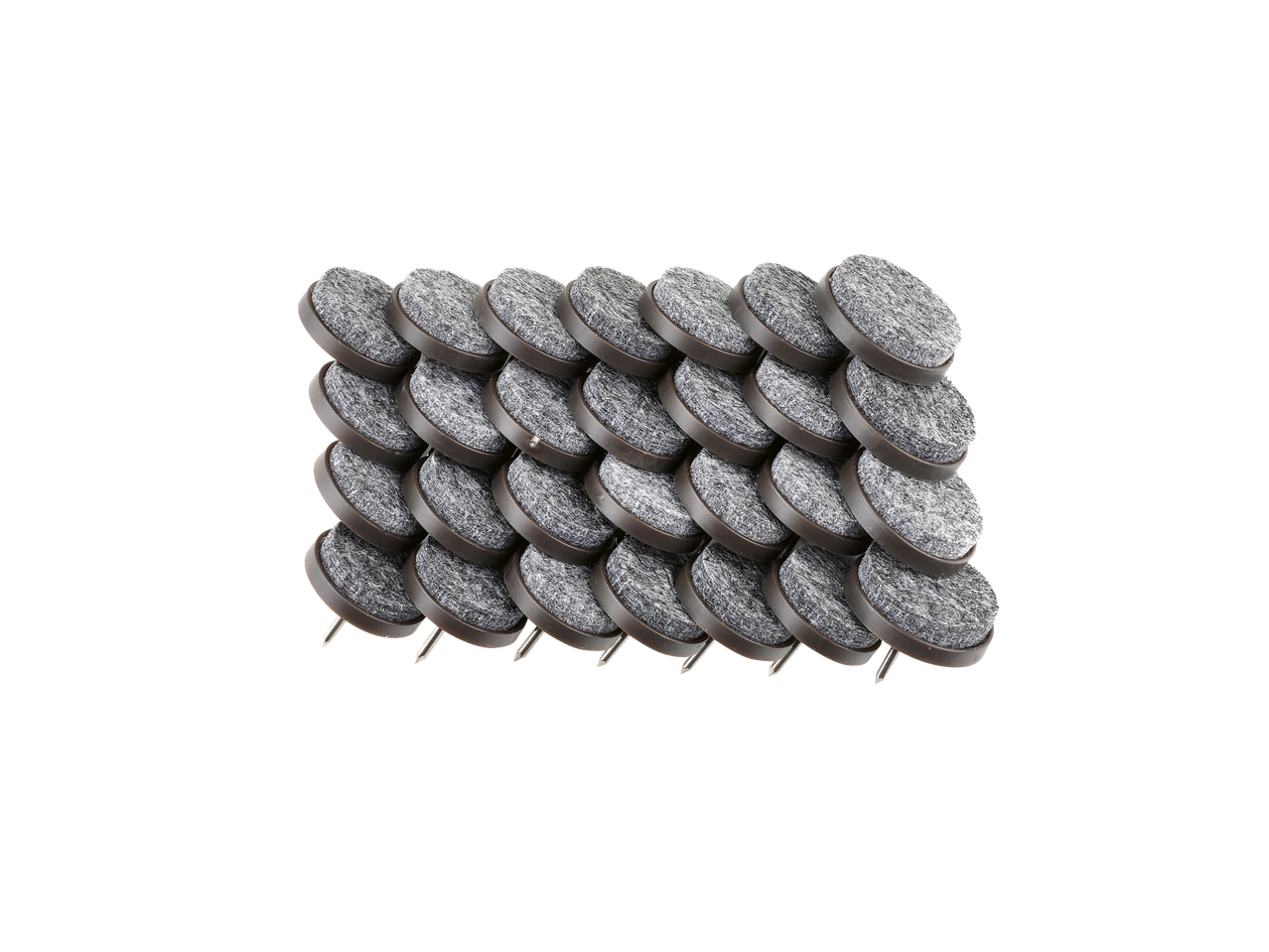 Parkside® grijze viltglijders of stoppers met metalen pinnen, gerangschikt in een rechthoek.