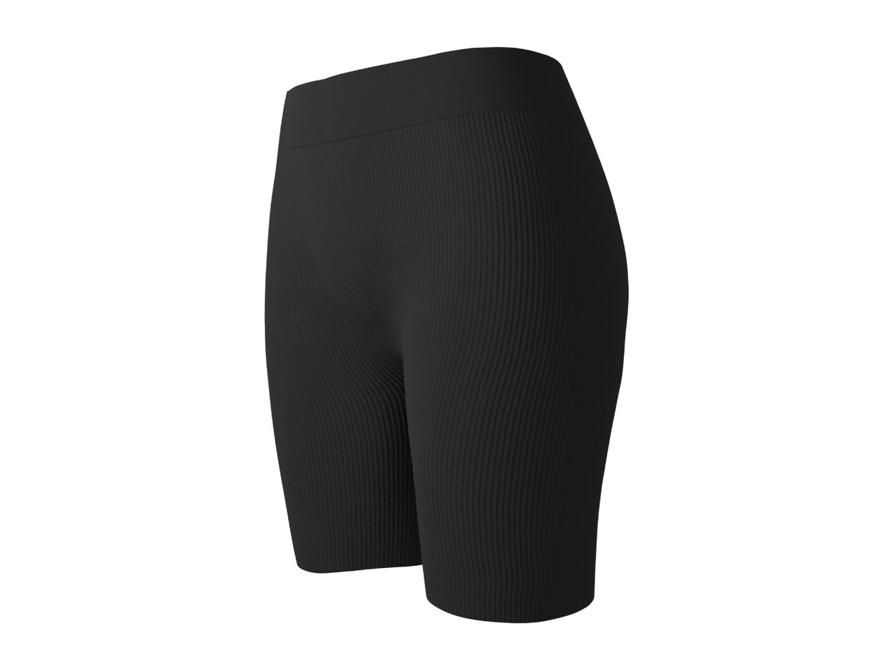 Black ribbed cycling shorts with a high waist, side view.