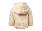Cream teddy fleece jacket with hood and bear pattern for babies, back view