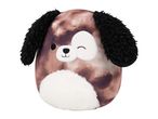 Brown and white plush dog toy with black floppy ears and embroidered face.