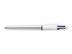 A silver BIC 4-color ballpoint pen.