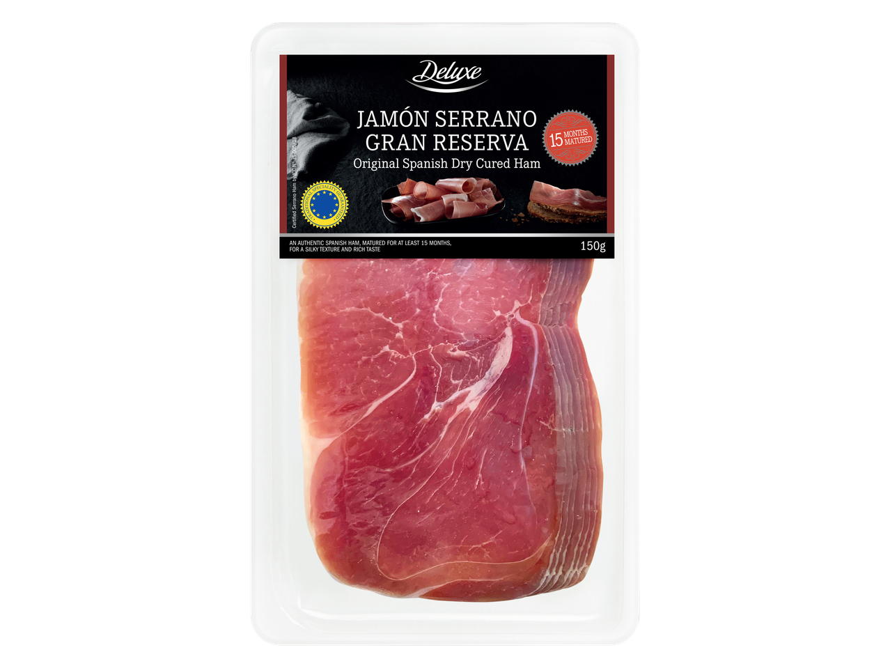 DELUXE Jamón Serrano Gran Reserva, șuncă spaniolă uscată originală, 150g.