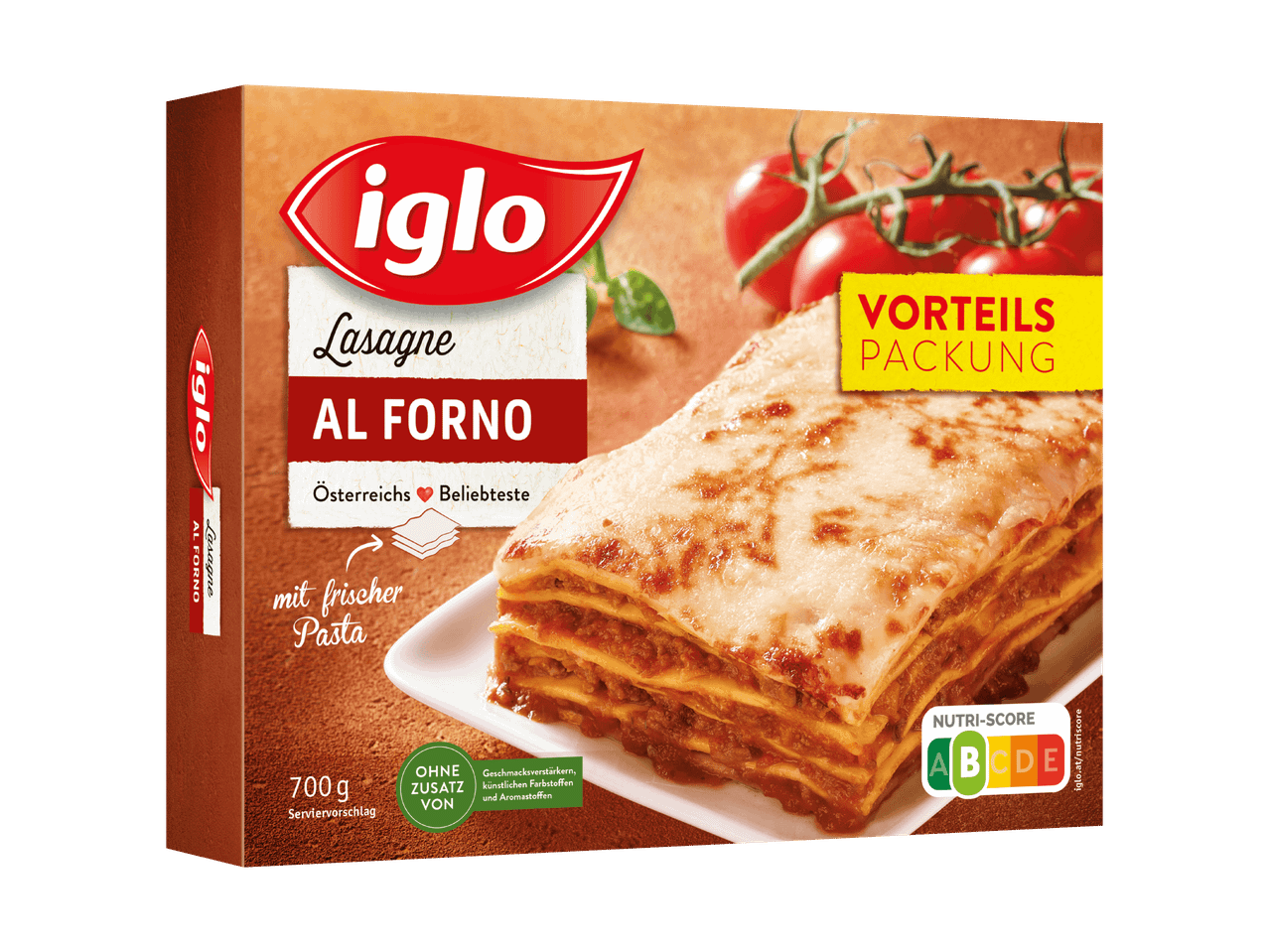 Iglos Al Forno Lasagne, Österreichs beliebteste, in einer Vorteilsverpackung.
