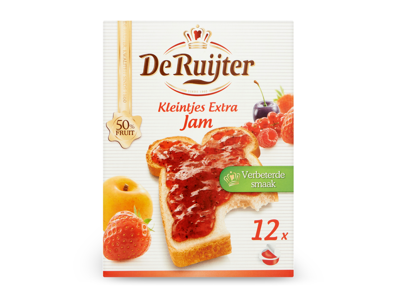 Verpakking met jam voor op brood, met 50% fruit en verbeterde smaak, 12 stuks.
