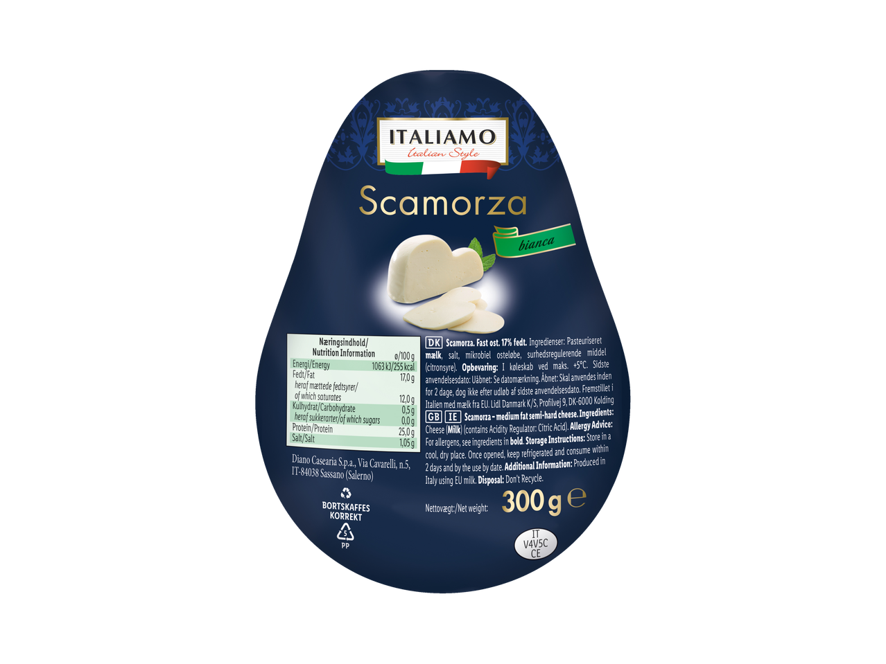 ITALIAMO Italian Style Scamorza Bianca cheese packaging, 300g.