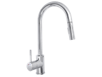 Хромиран кухненски кран с изтеглящ се чучур и една ръкохватка